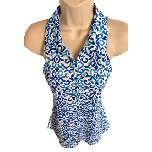Gottex Racer Back Golf Tennis Shirt Size Medium Santorini Blue NWT Sleeveless $8 - Picture 8 of 9
